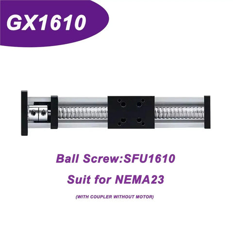 SFU12/16 Linear Motion Slide Table With Three Pitch Screw Options For Custom Single Or Multi Axis Platforms, Quick Nema 17 Or Nema 23 Motor Mounts, Integrated Ballscrew And Rail System For Smooth Precise Motion, GX1610