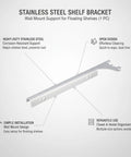 Sturdy Stainless Steel Shelf Bracket For Vertical Track Systems Ideal For Closet And Pantry Storage, silver bracket with design features