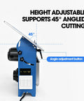 Table Saw For Woodworkers With Adjustable Vertical Blade Rugged Copper Motor And Rock Solid Aluminum Build Engineered For Sweet Cuts And Badass Shop Tweaks On Any Real Deal Bench Setup showing height adjustable feature for 45° angled cuts.