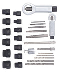 FTVOGUE 28Pc Cr Molybdenum Screw Extractor Kit With Hammer Drill Bits Removes Broken Bolts And Rusty Nuts Fast For Home Garage Auto Repair Pros set on white