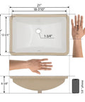 Diagram of Undermount 21x14 Inch White Ceramic Bathroom Sink, Rectangular Vanity Lavatory Basin with dimensions and size comparison.