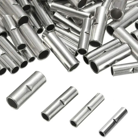 Uninsulated Butt Connectors 100 Pcs Set AWG 14 12 Tin Copper Ferrule Terminals for Quick Reliable Crimps Durable No Sweat