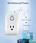 Self Powered Wireless Doorbell No Battery Needed Easy Plug In Cordless Chime with 58 melodies and LED indicator light.