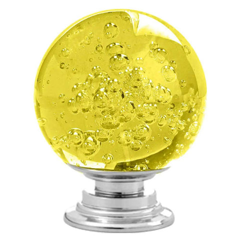 Top Shelf 12 Pack Of 30 mm Yellow Bubble Crystal Glass Cabinet Knobs With Dazzling Chrome Trim showing a close-up of a yellow bubble knob.