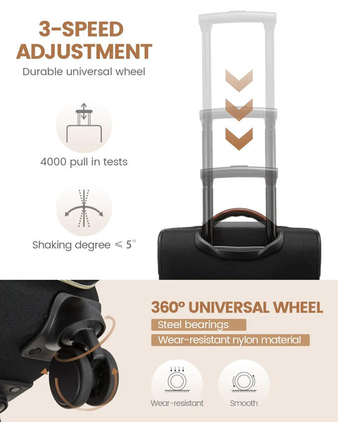 Underseat Carry On Luggage With Wheels 16 Inch Softside Spinner 18 By 14 By 8 Inches Travel Bag With TSA Lock featuring adjustable handle.