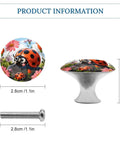 Heavy Duty Round Cabinet Knobs With Ladybug Flower Design In Top Shelf Stainless Steel, 1.1 inch size, with security screw.