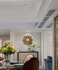 Spacious dining room featuring 8 Pack Brass Recessed Ceiling Downlights 4 Inch 5 Inch Eyeball Spotlights 12W Up To 18W Warm White 3000K Led Flush Mount.