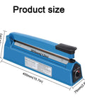 12 Inch Heat Sealer For Bags Of Snacks And Cookies A Must Have Workhorse Poly Bag Sealer in blue, showing size dimensions.