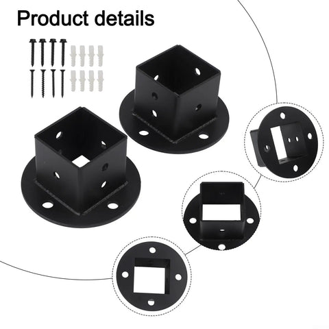 Heavy Duty 2x2 Inch Metal Post Anchor Base Kit With Floor Flange For Fence Poles Deck Railing Pergola Or Mailbox Black Finish Includes Screws And Expansion Pipes 2 Pack