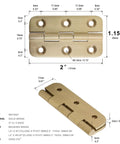 Built Tough 2 Inch Brushed Solid Brass Butt Hinges With Full Mounting Hardware For Heavy Lifting Door Installation Rust Resistant Smooth Swivel Action 4 Pack Set dimensions and details.