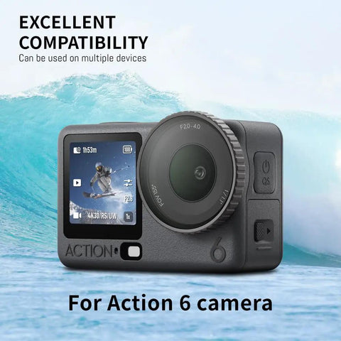 Osmo Action 6 camera against ocean wave backdrop