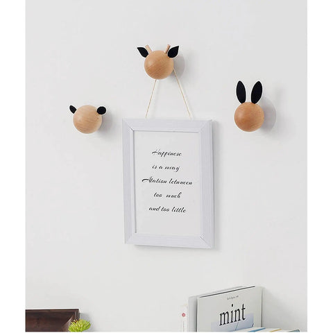 Heavy Duty Wooden Wall Mount Coat Hooks Five Pack Top Shelf Entryway Storage with animal shapes and decorative frame.