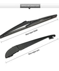 Premium Rear Windshield Wiper Blade And Arm Kit For Toyota Rav4 featuring rear wiper arm and blade dimensions.