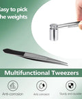 Multifunctional tweezers holding chrome weight from Pro Grade Precision Calibration Weight Set 1g 2g 5g 10g 20g 50g 100g Nine Piece