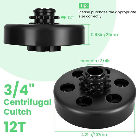 Heavy Duty 12 Tooth Centrifugal Clutch Kit With Three Quarter Inch Bore For Go Kart And Mini Bike Engines From 2 To 7HP Fits 212cc GX160 GX200