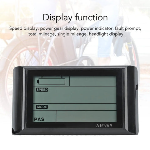 LCD Display Meter For Electric Bike S900 Controller 48V Screen showing speed, mode, PAS with durable ABS body.