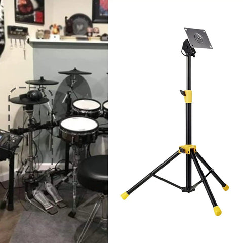 Height Adjustable Electronic Drum Module Mount Stand With Plate Holder Made From Metal for multiple pad setups in studio.