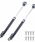 2 Pack Soft Close Toy Box Hinges With Gas Strut Heavy Duty Lid Support, visible black steel finish with installation screws