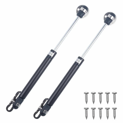2 Pack Soft Close Toy Box Hinges With Gas Strut Heavy Duty Lid Support, visible black steel finish with installation screws