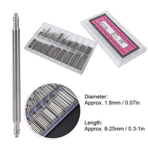 Watch Band Pins Kit 270 Pcs 1.8mm Metal Spring Bar Set 8 To 25mm Assorted Sizes With Compartment Box