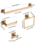Diagram of Brushed Gold Stainless Steel 5 Piece Bathroom Hardware Set With 22 Inch Towel Bar And Towel Rack Dope Upgrade For Your Bath Rustproof SUS 304 Accessories Kit, displaying measurements.