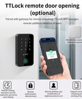 Beefed Up IP67 Waterproof Fingerprint Access Control System With Bluetooth App Unlock NFC RFID Card Reader Digital Keypad shown with smartphone app interface.