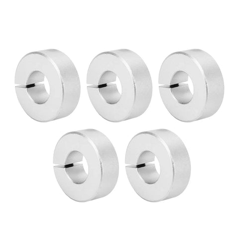 Top Tier Aluminum Alloy Shaft Collars 5 Pcs Two Thirds Inch Heavy Duty Clamping For Machinery Fixing And Positioning Keeps Load Slim Sick Flex Use In Your Garage Shop Always Reliable No Hassle Get Job Done Fast Smooth Day By Day. five aluminum shaft collars on white background