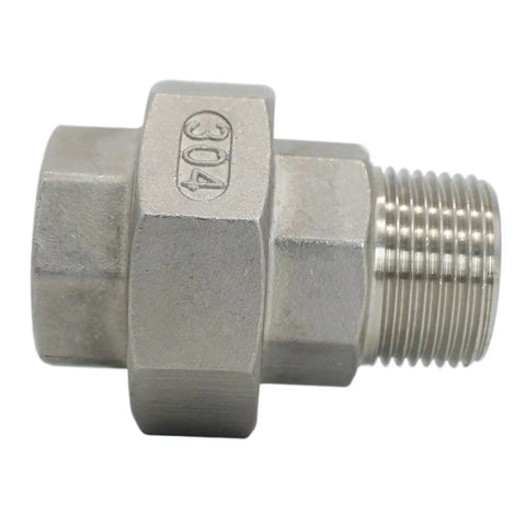 Close-up of Stainless Steel 304 BSPT Pipe Fittings Set Heavy Duty All In One 5 Piece Male To Female Threaded Union