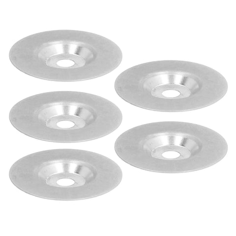 Ycauty 5 Pack Of 4 Inch Diamond Abrasive Discs For Premium Polishing And Deburring On Metal Wood Plastic With Tough Bowl Grinding Wheels That Last, showing five silver diamond discs.