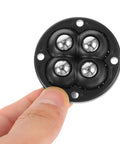 Close-up of black ABS mini swivel caster wheel from 6 Pack Stick-On Adhesive Mini Swivel Caster Wheels For Furniture And Appliances.