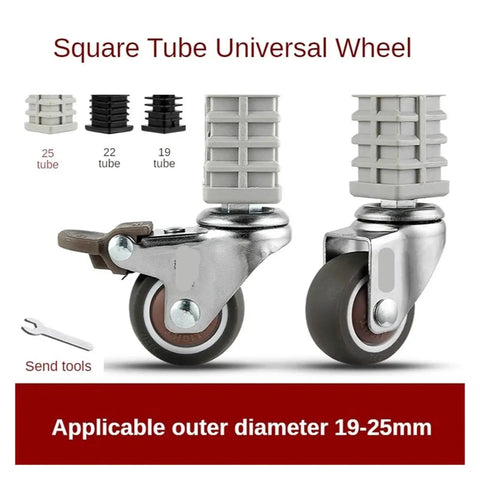 Pack Of Four 1.5 Inch Stainless Steel Stem Casters For Furniture And Racks With Silent Brakes, Square Tube, 19 22 25 Size Options
