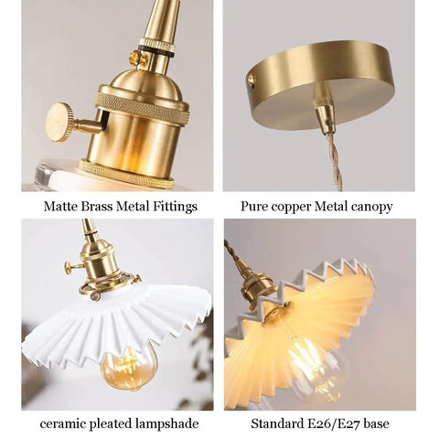 White Ceramic Pendant Light With On Off Switch Pleated Chandelier Design E26 Socket Perfect For Kitchen Island Dining Room And Hallway 7.87 Inch Diameter