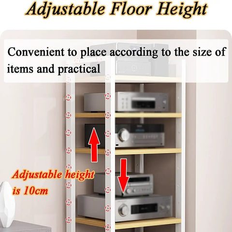 5 Layer HiFi Stand On Wheels For Heavy Duty Audio Gear And Vinyl Storage with adjustable shelves close-up