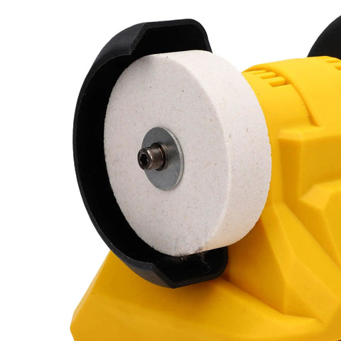 Compact Cordless Bench Grinder With 5500Rpm Motor, Compatible With Dewalt Batteries, showing polishing wheel detail.