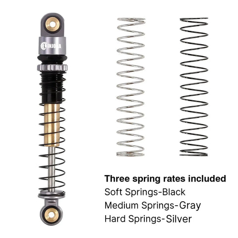 Beefy 43mm Aluminum Threaded Shocks Absorbers For 1/24 SCX24 RC Crawlers Grey shown with three spring rates