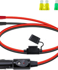Hella Tough 12AWG Heavy Duty Cigarette Lighter Male Plug With 3.3Ft 12V Cable And Phenolic Shell With Copper Core And O Ring Terminal Connector, showing plug and wire connectors.