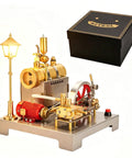 Hands On Steam Engine Model Kit That Runs On Steam Power 3D Metal Working Engine For DIY Builders Functional Steam Generator With Flywheel Demonstration And Real Working Steam Action, 7.08 x 7.09 inch, with lamp and box