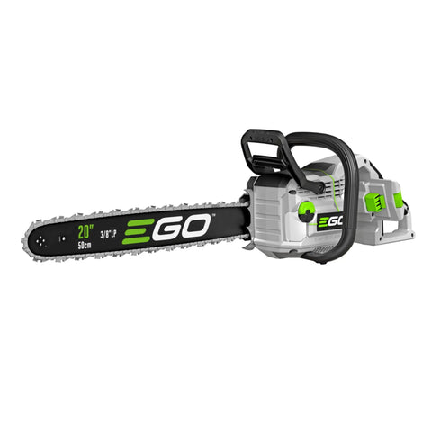 Cordless 20 Inch Battery Powered Chainsaw With Brushless Motor Delivers 55cc Gas Equivalent Power For Clean Cuts Up To 25 Meters Per Second And Up To 135 Cuts Per Charge Battery And Charger Not Included shown from side angle with visible 20-inch bar and brand logo.