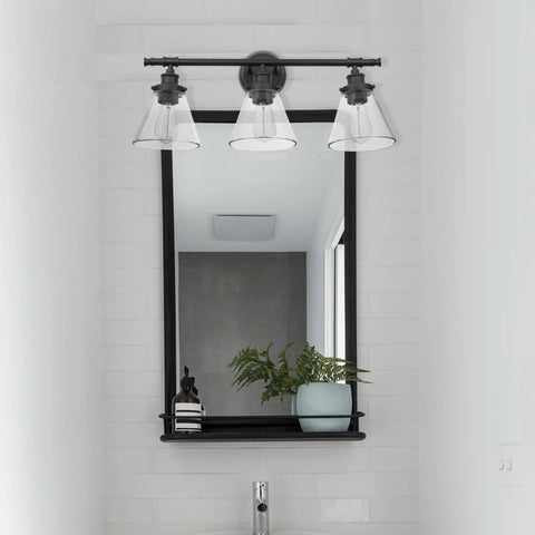 Oil Rubbed Bronze All In One Bathroom Set With 3 Light Vanity Fixture And Coordinating mirror for a simple quick and easy bathroom upgrade