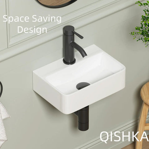 Slick White Rectangular Wall Mount Bathroom Sink Dead Simple Installation Features A Compact Ceramic Vessel Basin Perfect For Tiny Bathrooms Rv Campers And Guest Quarters With Smooth Rounded Edges That Bring Top Shelf Style To Any Room