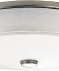 13 Inch LED Flush Mount Ceiling Light With Linen Shade And White Acrylic Diffuser In Brushed Nickel Finish, shown from below