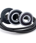 Front Load Washer Tub Bearings And Seal Kit With Large And Small Bearings Plus Tub Gasket showing dual steel bearings and rubber gasket.