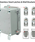 Outdoor Electrical Box Enclosure With Clear Hinged Cover IP67 Waterproof ABS Project Box Stainless Steel Latch Two Cable Glands