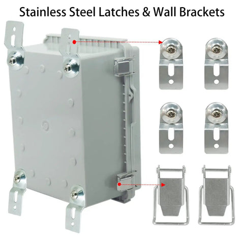 Outdoor Electrical Box Enclosure With Clear Hinged Cover IP67 Waterproof ABS Project Box Stainless Steel Latch Two Cable Glands