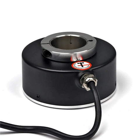Industrial Rotary Encoder 100mm OD With 30mm to 45mm Through Hole Shaft, Incremental Encoder 100 To 5000 PPR, 5V Drive Output, black housing, cable