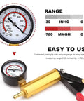 SHMZK hand-held brake bleed kit with vacuum pump, gauge, adapters in red protective case.