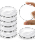 Clear Self Adhesive Door Stoppers For Walls, Heavy Duty Shock Absorbing Bumper Pads With Ultra Sticky Backing, Zero Fuss Installation showing stacked and held gel pads.