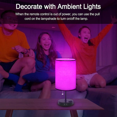 Bedside Lamp With 2 USB Ports And Outlet Lit RGB Color Changing Nightstand Light, 3-Way Dimmable With Remote Control, Easy Install