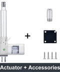 Built Like A Tank DC 24 Volt Electric Linear Actuator With Quick Setup Motor Controller And Heavy Duty Mechanical Arm Pumping Out 2000 Newton Force Plus 350 Millimeter Throw For Weekend Warriors with accessories.