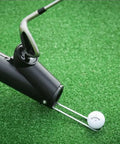 Hands Free Golf Ball Shagger And Feeder Dispenser Holds Up To 35 Balls For Repetitive Swings Auto Feed Training Aid in use on turf.